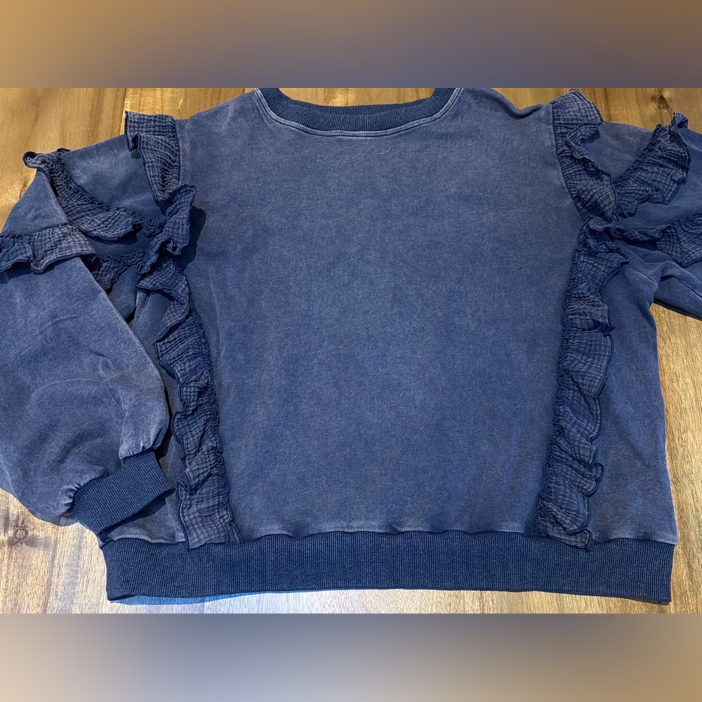 Peach Love California Ruffle Oversized Sweatshirt Navy Blue mineral washed M|L